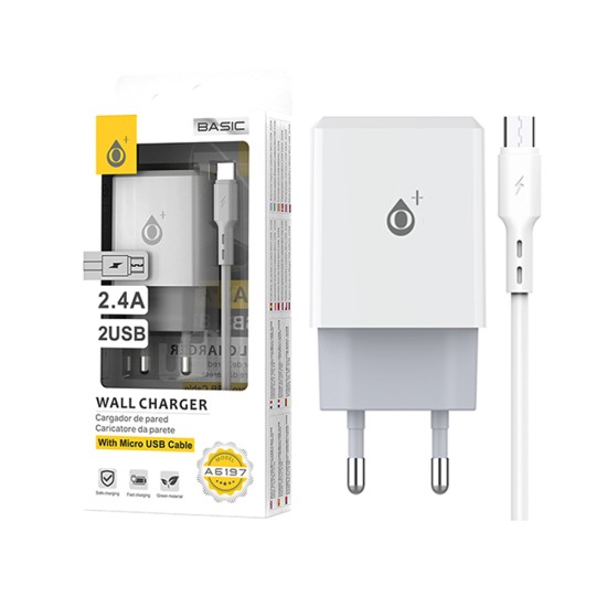 Carregador de Parede EU OnePlus A6197 com Cabo Micro 1 USB 5V/2,4 Branco Carregador de Parede EU OnePlus A6197 com Cabo Micro 1 USB 5V/2,4 Branco